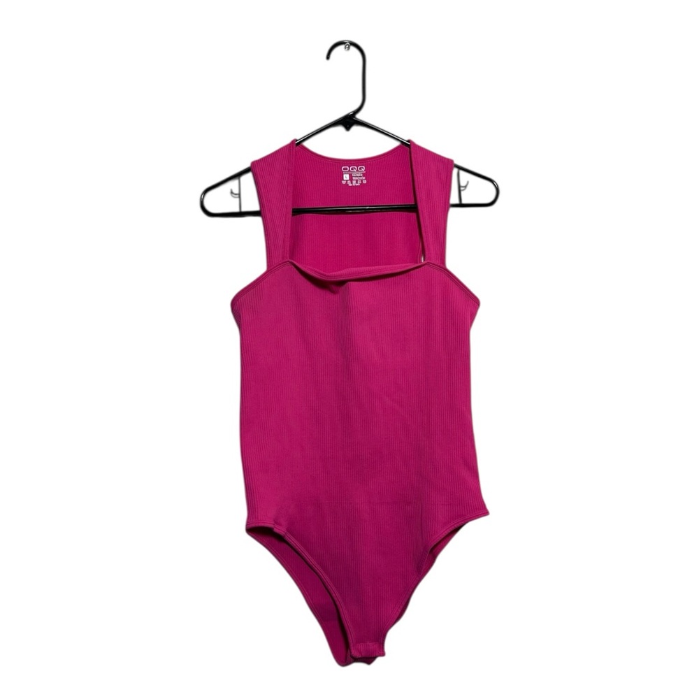Ribbed Square-Neck Bodysuit in Fuchsia